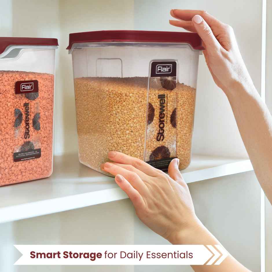 Flair Plastic Storewell Food Storage Containers 6000 ml (Maroon), Bpa Free, Spices Grains