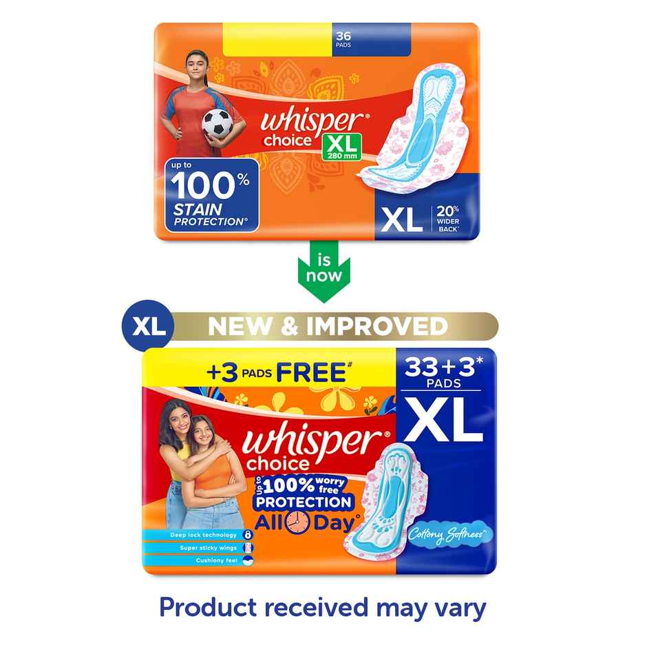 Whisper Choice XL, 36 XL Pads, for medium to heavy flow