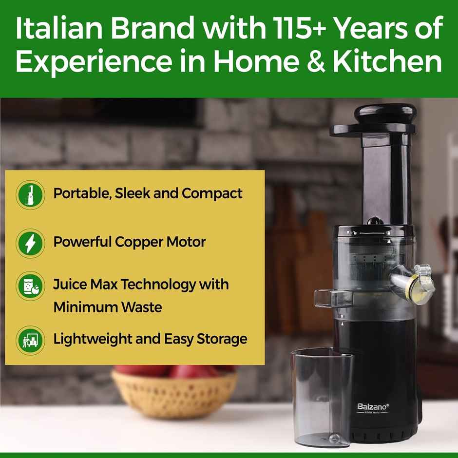Balzano Cold Press Juicer - Slow Juicer For Fruits and Vegetables | 100W - Black