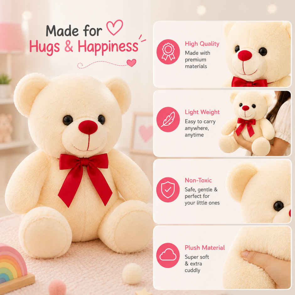 ToyTales Teddy Bear Soft Toy | Plushie Stuffed Animal Toys | Birthday Gift for Kids | Cream | 40cm