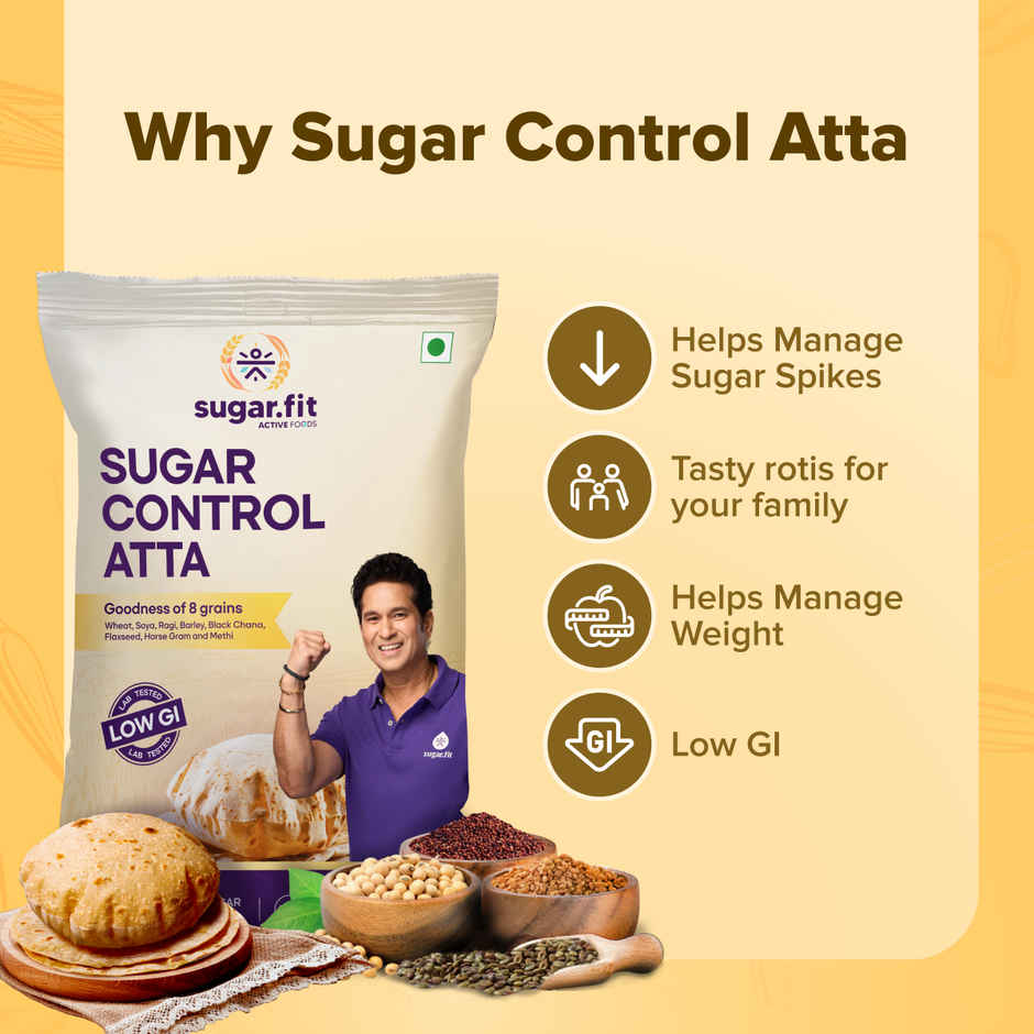 Sugar.fit Sugar Control Atta, 8-in-1 Multigrain Atta for Diabetic Care, Low GI Wheat Flour