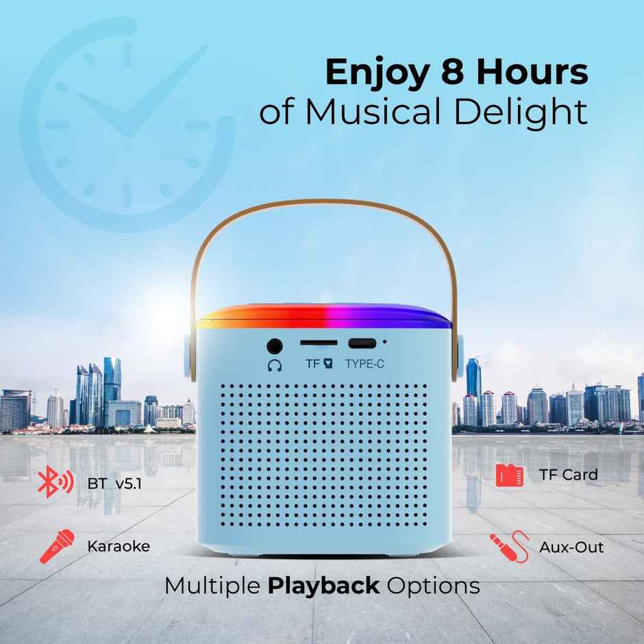 pTron Fusion Tunes 10W Bluetooth Speaker | Wireless Karaoke Mic | RGB Lights | 8Hrs Playtime - Blue