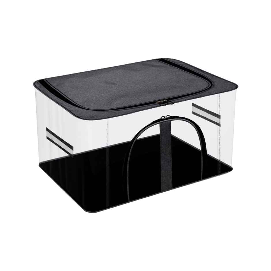 Kuber Industries PVC Transparent Cloth Storage Bag With Handle|Khadi U Zip|Dark Grey