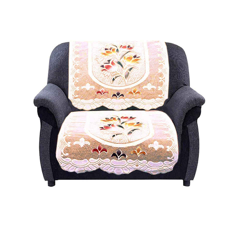 Kuber Industries Pack of 6 Cotton Flower Print 5 Seater Sofa Cover Set | Cream