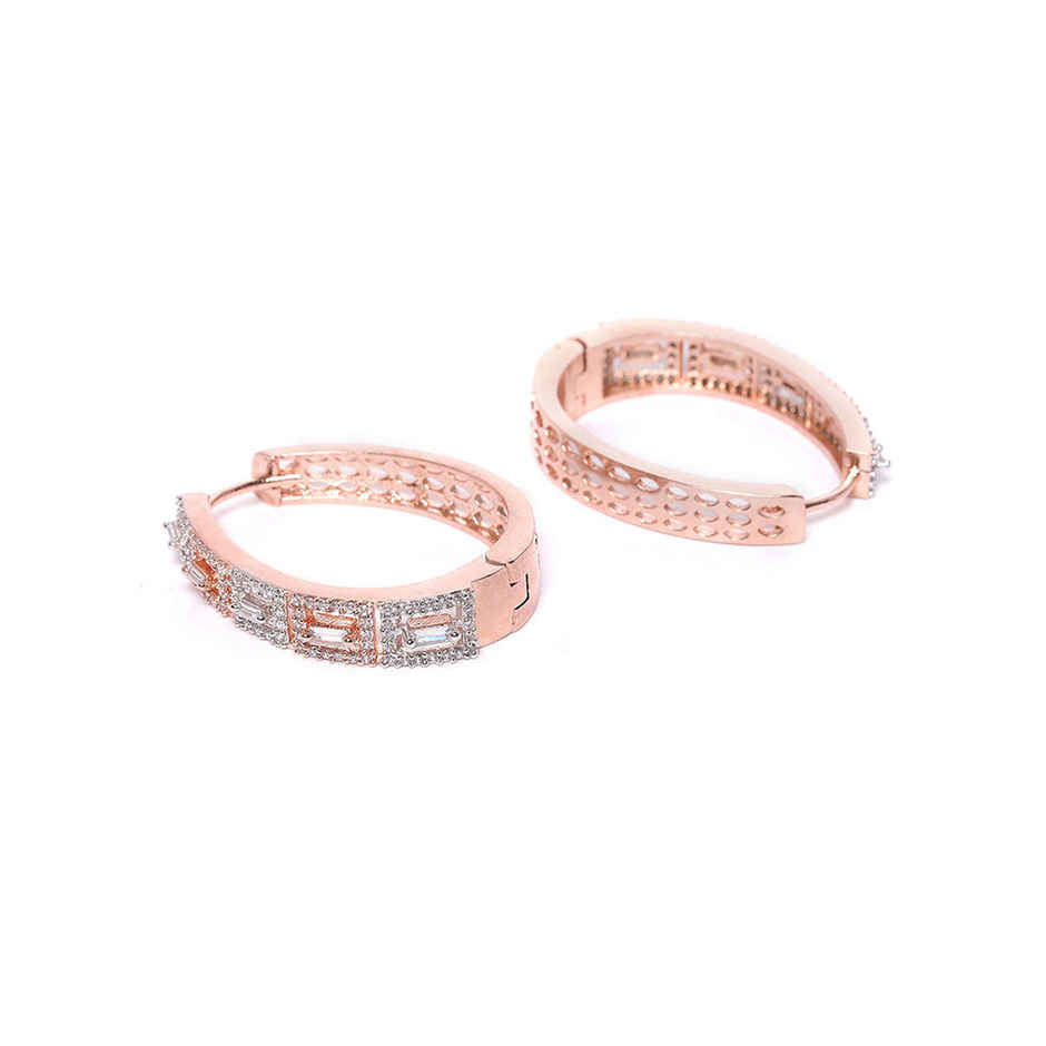 Priyaasi Quintessence Rose Gold Plated American Diamond Studded Hoop Earrings