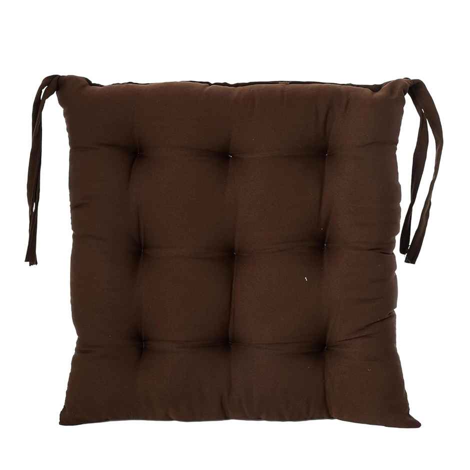 Kuber Industries Pack of 2 Chair Pad | Microfiber Square with Ties | Soft & Comfortable | Brown