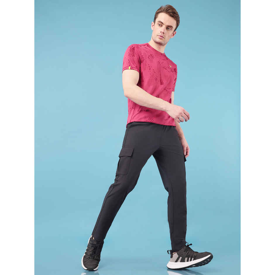 Technosport Men Poly Solid Relax Fit Sports Cargo Trackpants with DURACOOL+ | Black | XXL