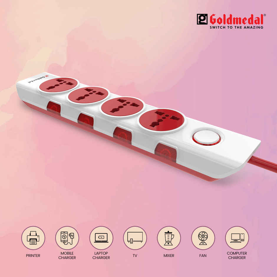 Goldmedal i-Design 4x4 Power Strip | 4 Universal Sockets | Individual Switches with Indicators | 2-Meter Extension Cord