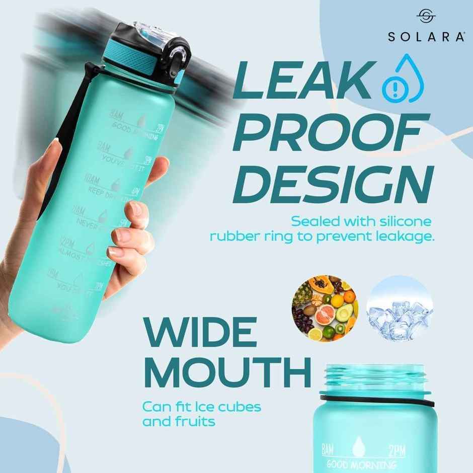 Solara Tritan Motivational Water Bottle for Travel, Office, School, Gym | Cool Aqua | 1 L