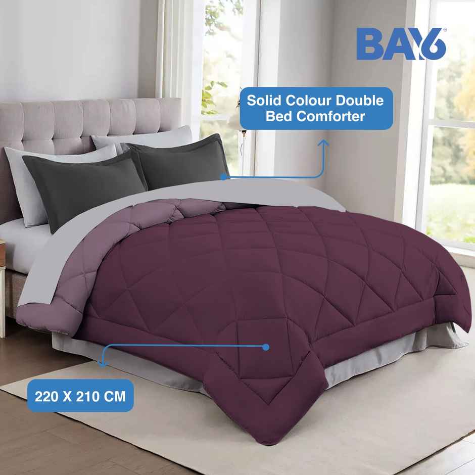 BAY6 Microfibre Solid Colour Double Bed Comforter - Wine Red | 210 x 220 cm