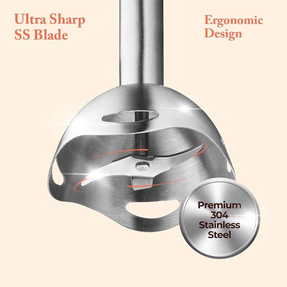 INALSA Electric Hand Blender RobotInox 500W Powerful DC Motor,Ultra Sharp SS Blade & Detachable Stem