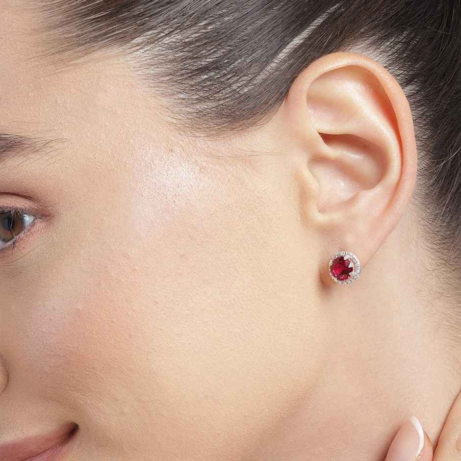 Unniyarcha 92.5 Silver Red Stone Earrings