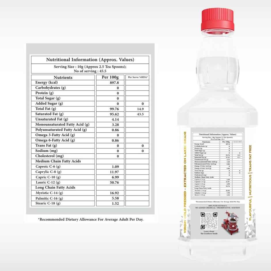 Indic Wisdom Coconut Wood Pressed Oil (Nariyal Oil) | Bottle | Cold Pressed - Extracted On Wooden Churner