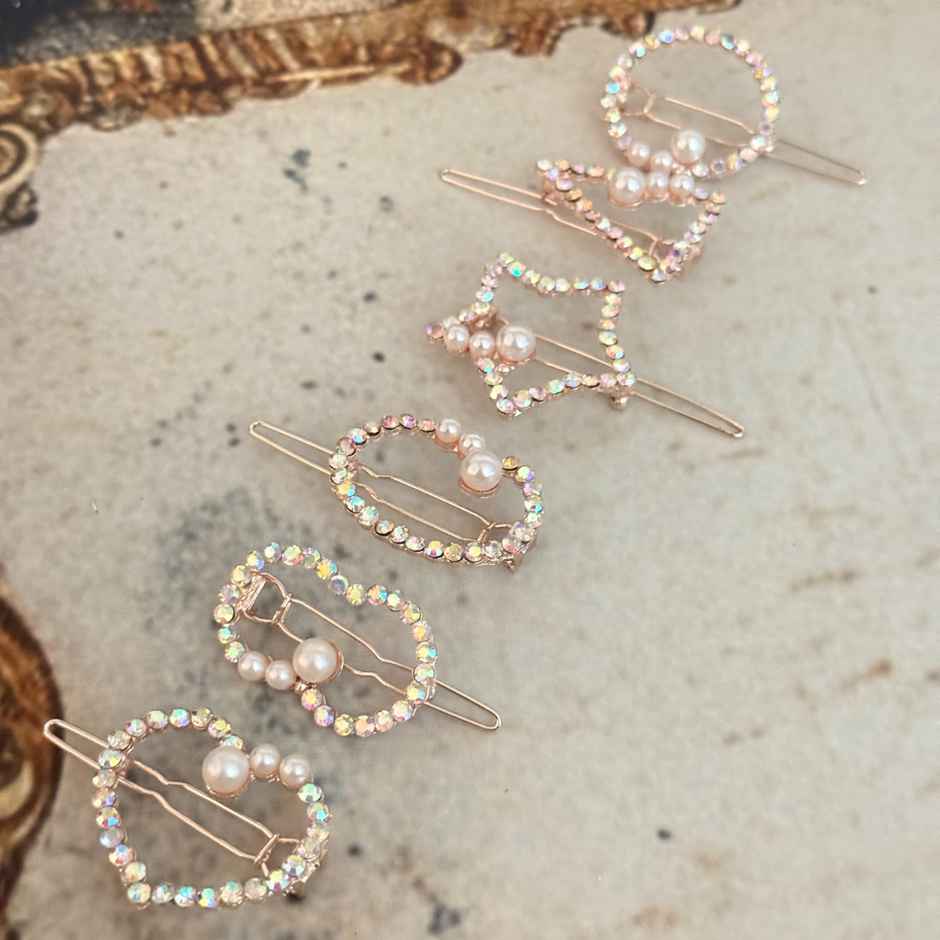 The Opal Factory Decorative Hair Clips for Girls and Women | Set of 6 Pcs | Rosegold