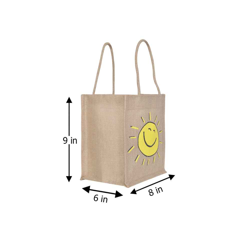 Jute Cottage Smiley Print Lunch Bag | 9 x 8 x 6 inches - Assorted