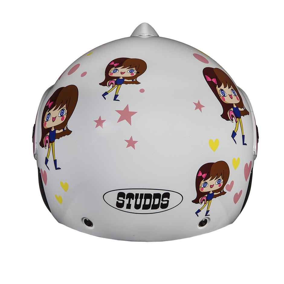 Studds Marshall Kids D1 Open Face Helmet for Girls |White Pink - 2XS