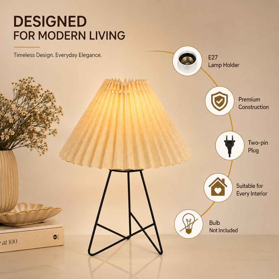 Homesake Retro Matte Black Metal Table Lamp | Bedside Gift | Home & Living Room | Khadi Pleated
