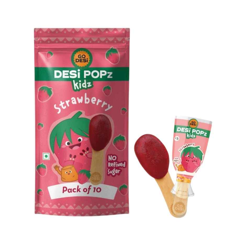 Go Desi Desi POPz Kidz Strawberry POPz Candy Lollipop For kids Pack Of 10