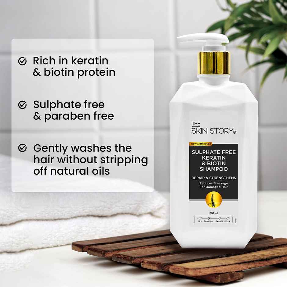 The Skin Story Keratin Biotin Shampoo For Damaged Treated Coloured Hair Frizz Control Sulphate Free