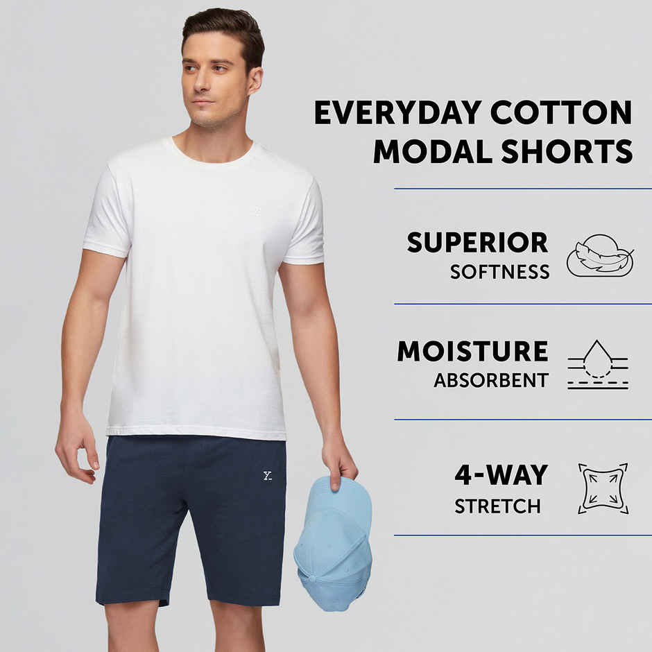 XYXX Ace Cotton Modal solid Shorts | 2 Side Pocket with zip | Dress Blue- S