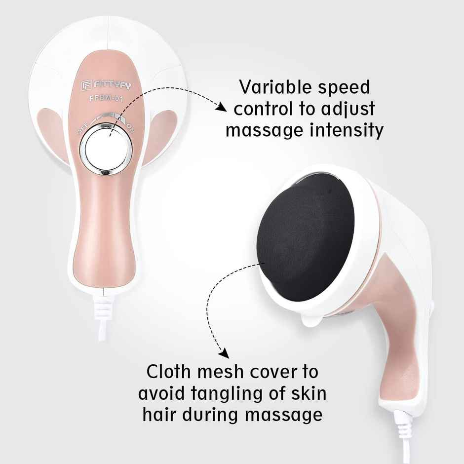 INALSA Fittyfy FFBM 01 Electric Handheld Full Body Massager-4 Heads &Variable Speed White/Pink