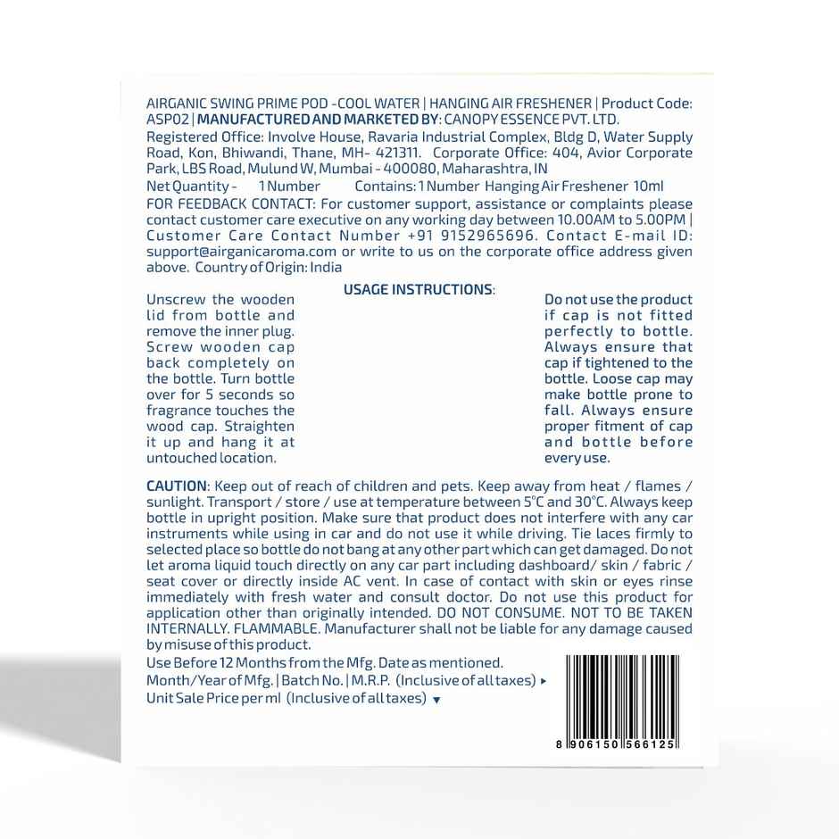 Airganic Swing Prime - Cool Water Car Perfume Pod | Natural Essential Fragrance Oils in Glass