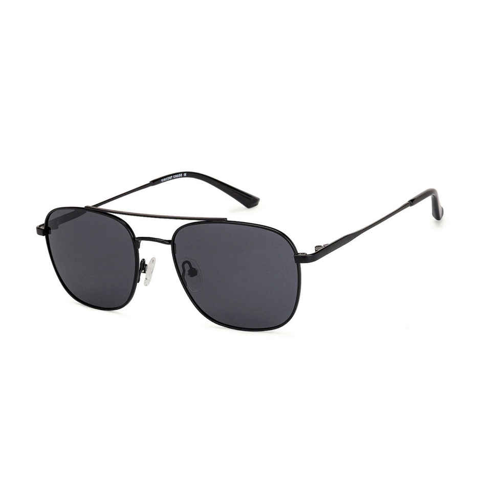 Vincent Chase By Lenskart Unisex Solid Plastic Square Sunglasses | Black and Grey - L