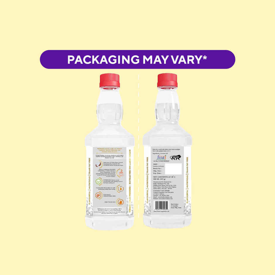 Indic Wisdom Coconut Wood Pressed Oil (Nariyal Oil) | Bottle | Cold Pressed - Extracted On Wooden Churner