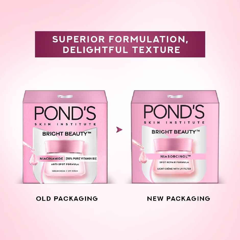 Pond's  Bright Beauty Light Cream With Uv Filter, Niasorcinol, Fades Dark Spots, Brightens Skin, 35G