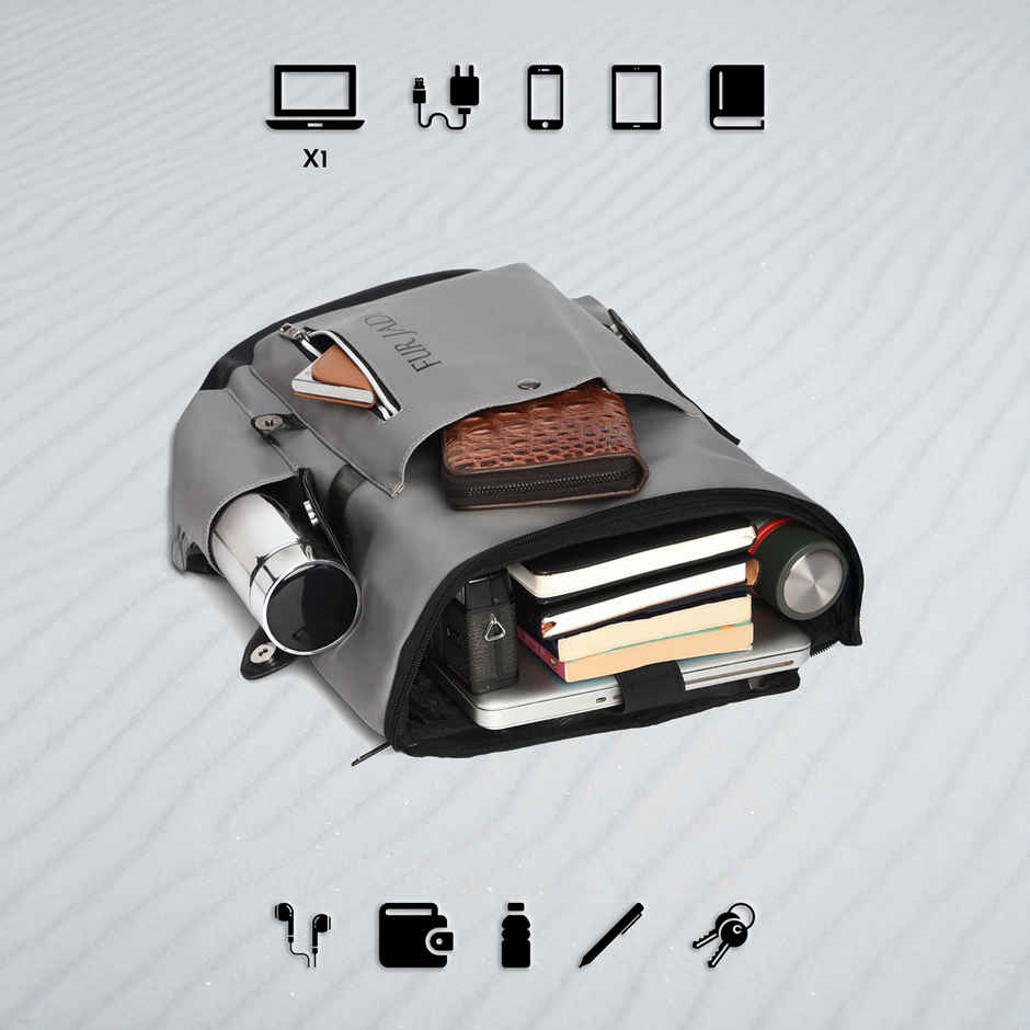 Fur Jaden Unisex Solid Vegan Leather 15 L Laptop Backpack | Black and Grey - 15.6 Inches