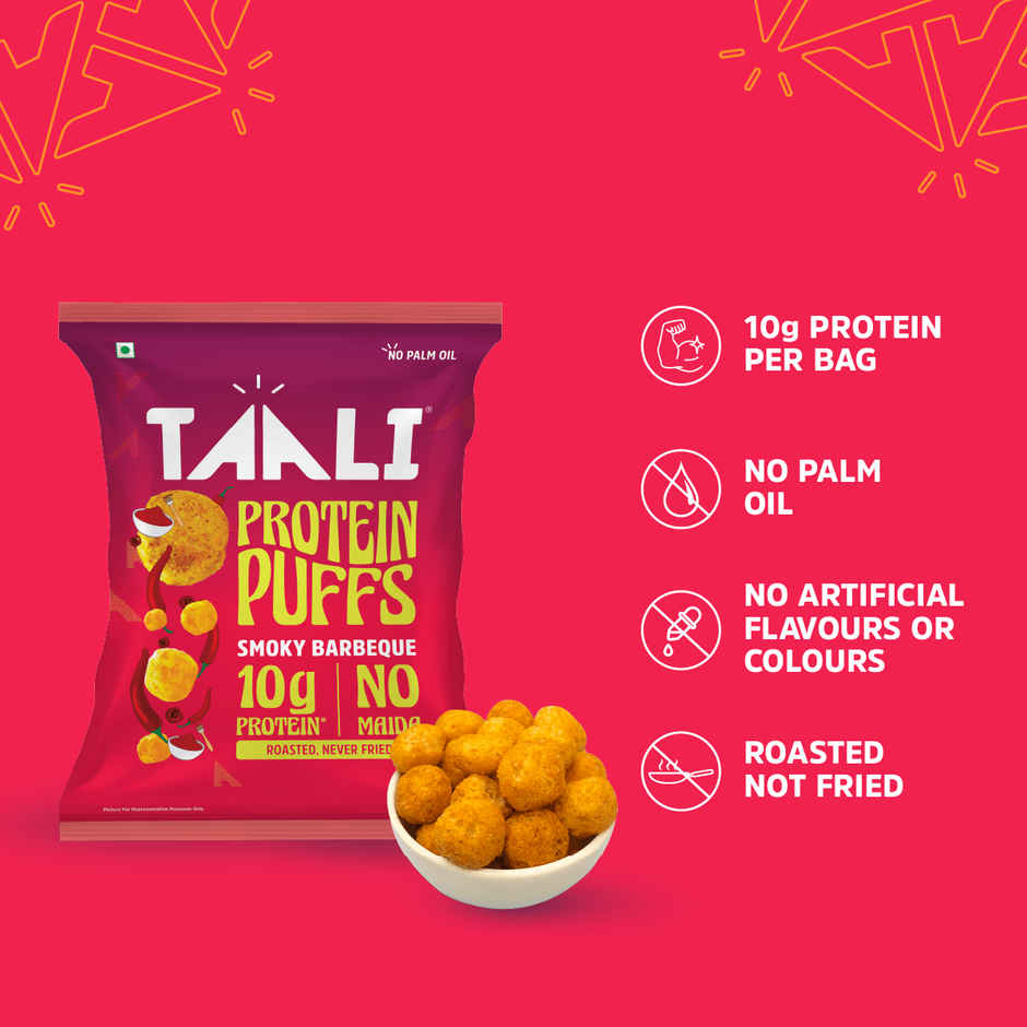 Taali Protein Puffs | Smoky Barbeque Snack, Roasted, Corn & Jowar Puff, No Maida