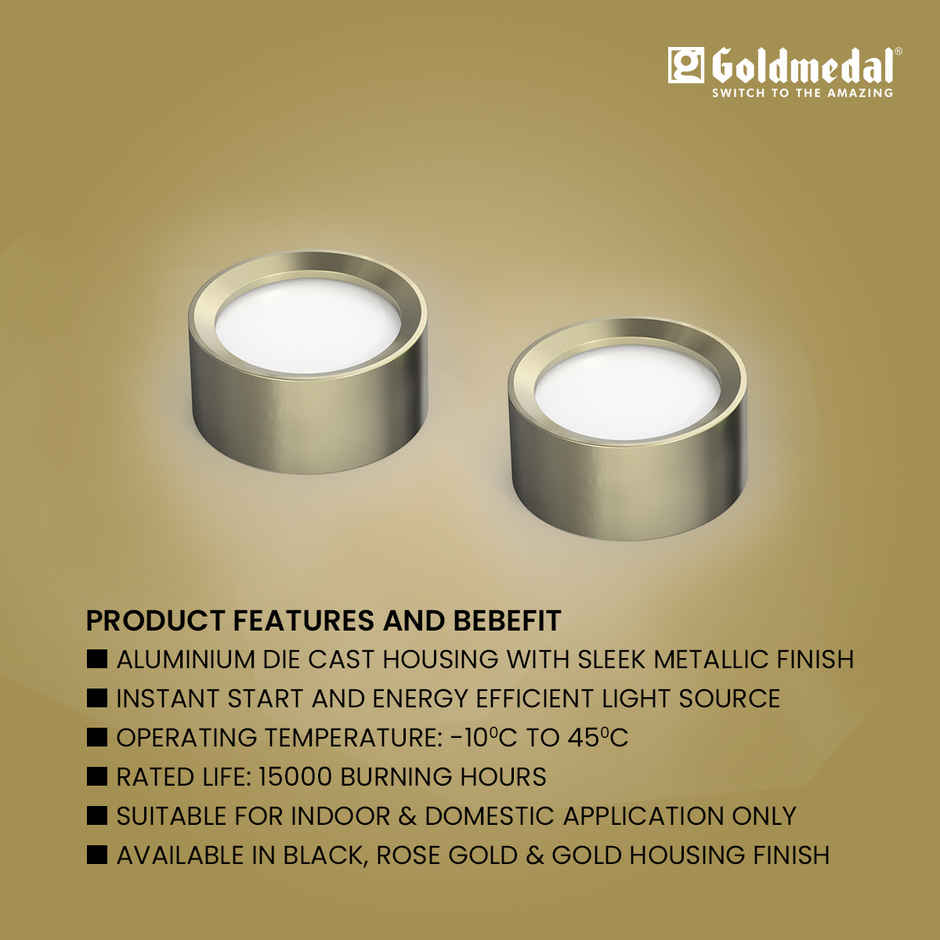 Goldmedal Eco 3W Led Surface Light - Round (Gold)-Cool Daylight - Pack of 1