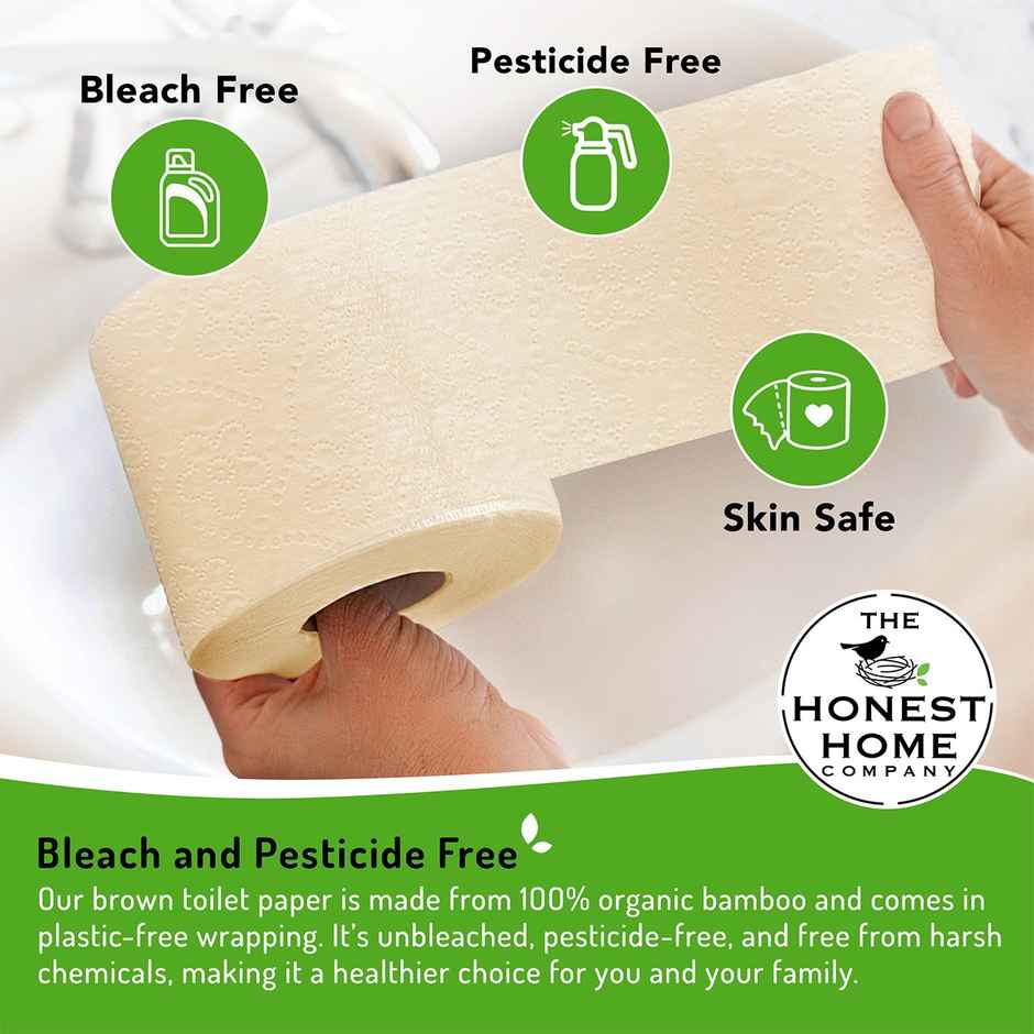 The Honest Home Company Bamboosa 3 Ply Toilet Roll - Pack Of 8 Rolls | 300 Pulls Per Roll | Brown