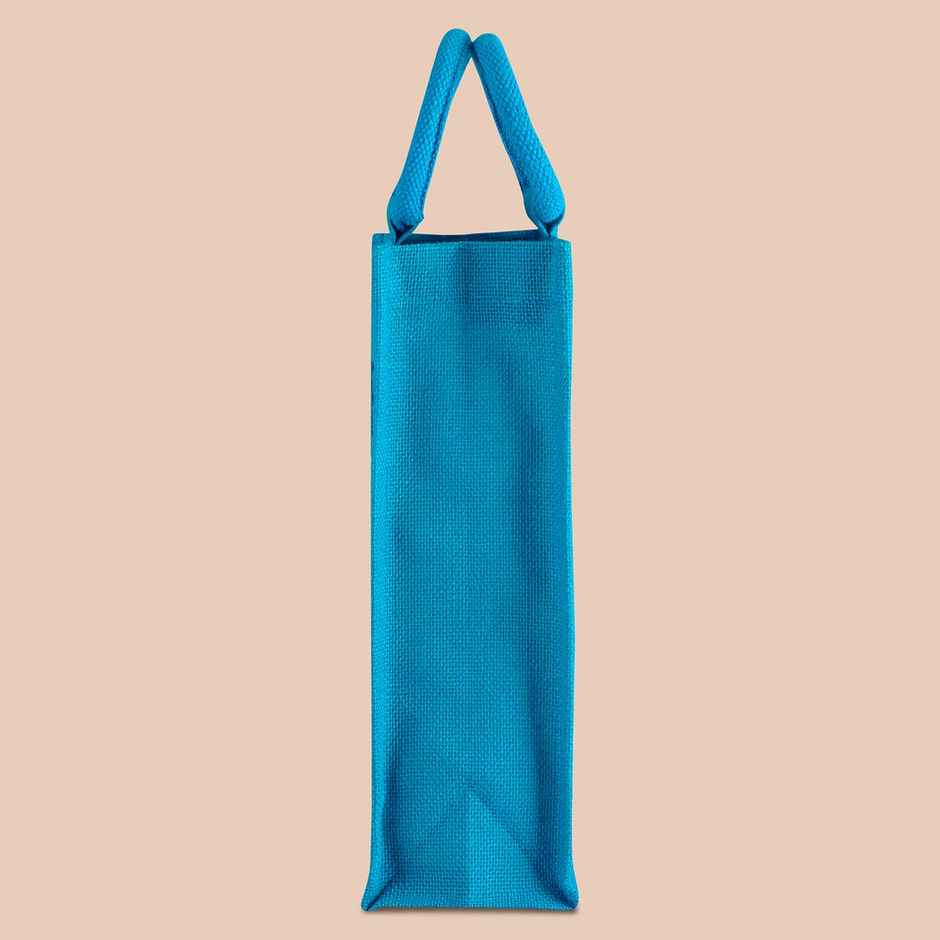 Jute Cottage Carry Bag - Bottle Bag Best Friend | Eco-friendly | Turquoise Blue | 14 x 5 x 4.5