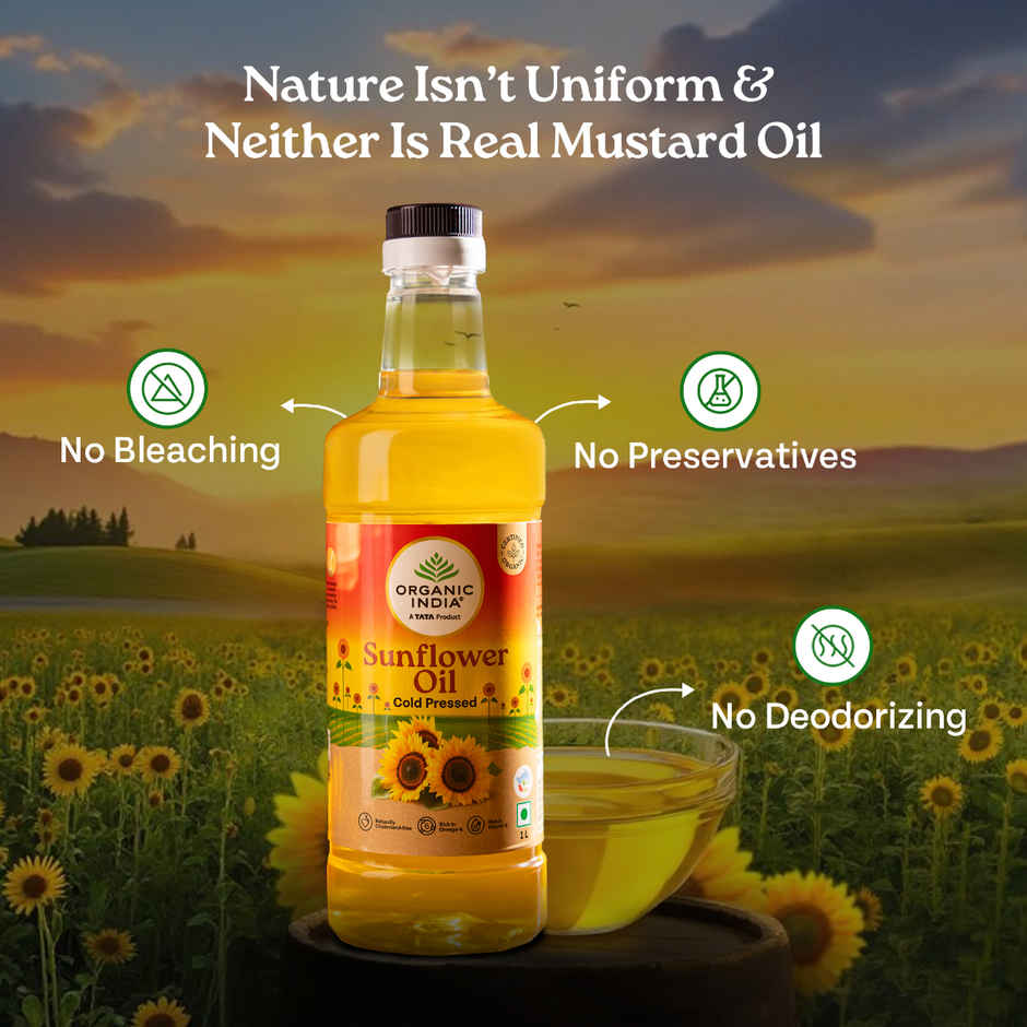 A TATA Product - Organic India Sunflower Oil | Sunflower Seeds Extracted Cold Pressed Oil