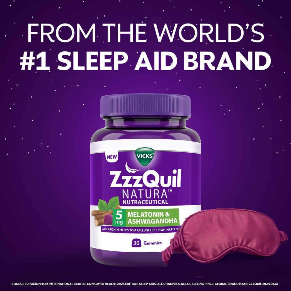 Vicks ZzzQuil Natura 30 Sleep Gummies, 5mg Melatonin + Natural Ashwagandha