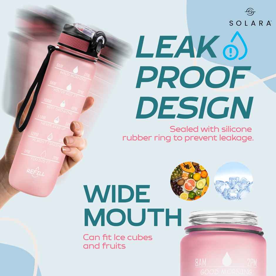 Solara Tritan Motivational Water Bottle for Travel, Office, School, Gym, Sipper Bottle | Pink | 1 L