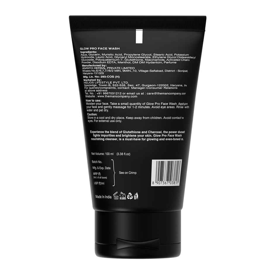 The Man Company Glow Pro Face Wash For Men Enriched with Glutathione, Charcoal | Instant Glow, Deep Cleansing & Evens Skin Tone