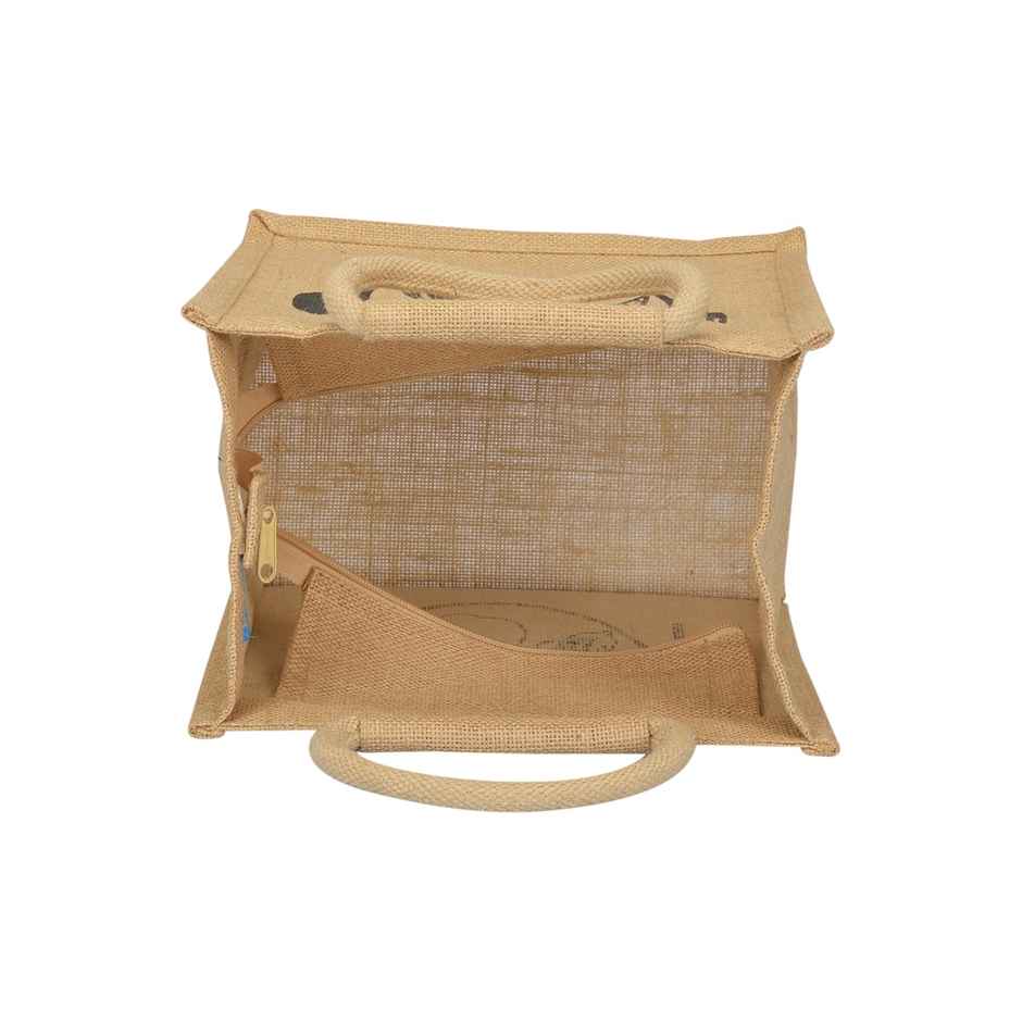 Jute Cottage Carry Bag - Spoon & Fork Print Zipper Lunch Bag | Eco-friendly | Natural | 10 x 10 x 7