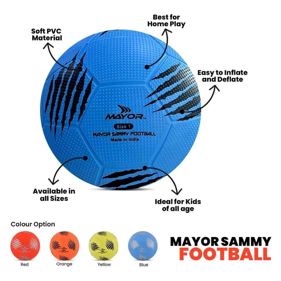 Mayor Sammy Soft Rubber Kids Football For Age Group Below 4 Years - Size- 1 (Pack Of 1, Blue)