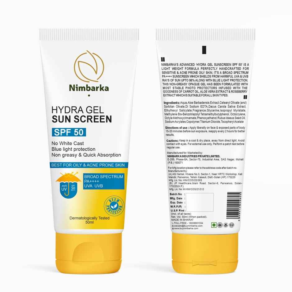 Nimbarka Hydra Gel Sunscreen SPF 50 PA++++ Lightweight Hydrating Broad-Spectrum For Sensitive Skin