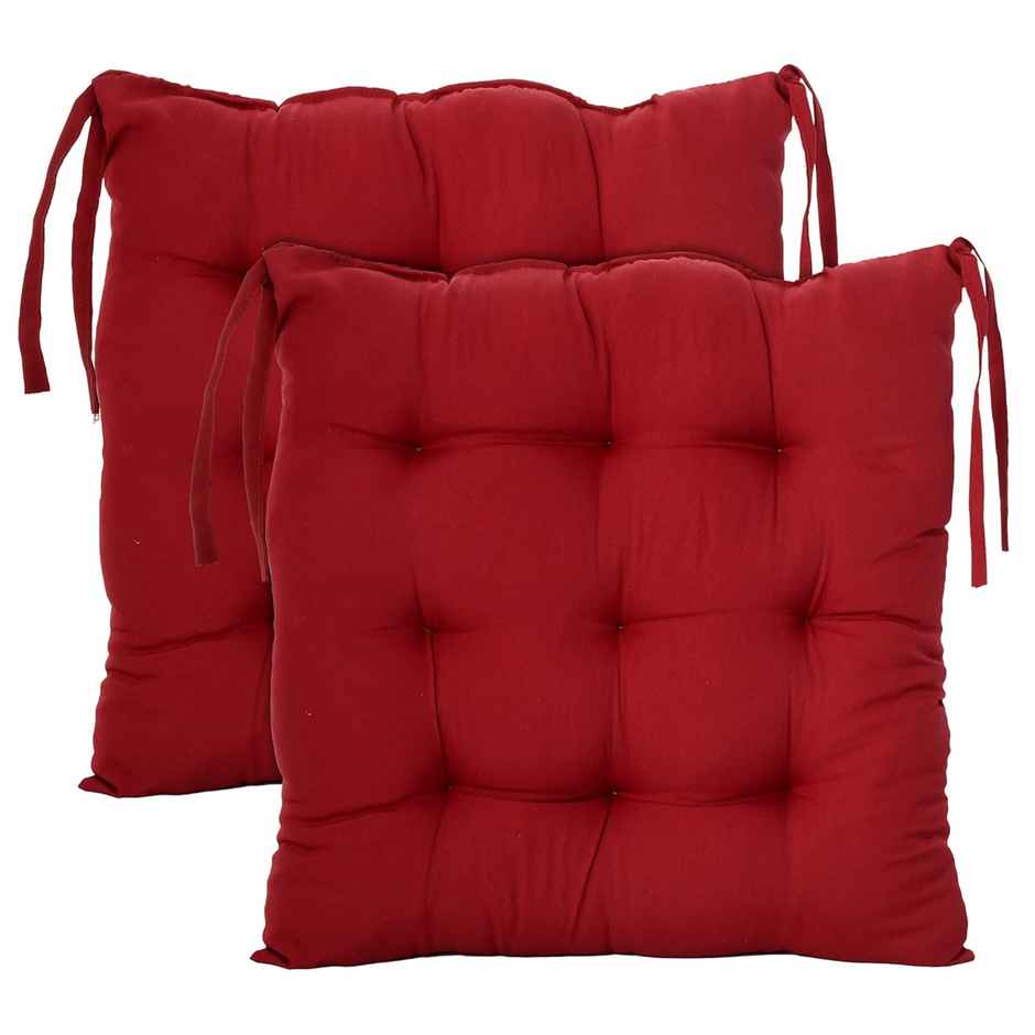 Kuber Industries Microfiber Square Chair Pad Cushion for Car | Office | Dining | Pack of 2 (Maroon)