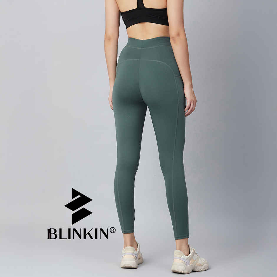 Blinkin Women's Gym Pants & Tights - Dark Green | Stretchable | With Side Pockets | M