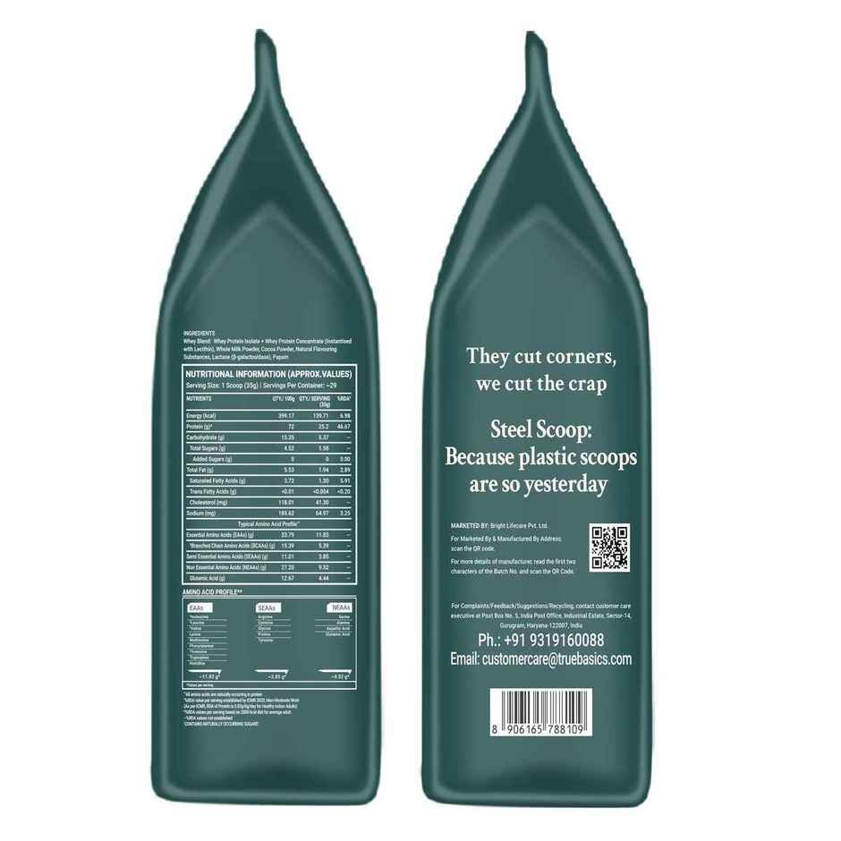 TrueBasics Clean Whey Protein Powder Isolate & Concentrate Blend (Chocolate)