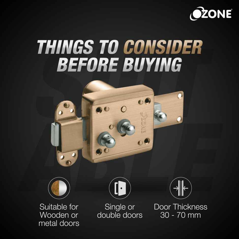 Ozone Night Latch With High-Strength Deadbolt | Door Thickness 40 MM (Antique Brass Finish)