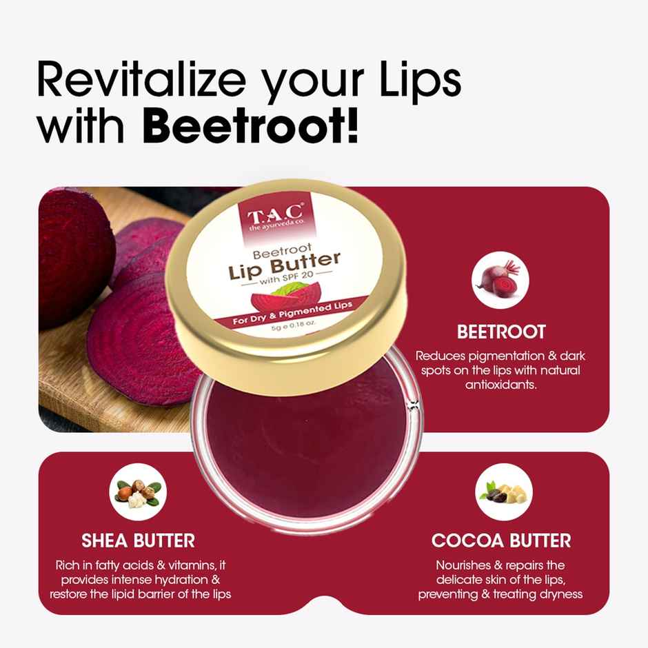 TAC Beetroot Lip Butter With SPF 20, Repairs Dry Lips & Reduces Pigmentation