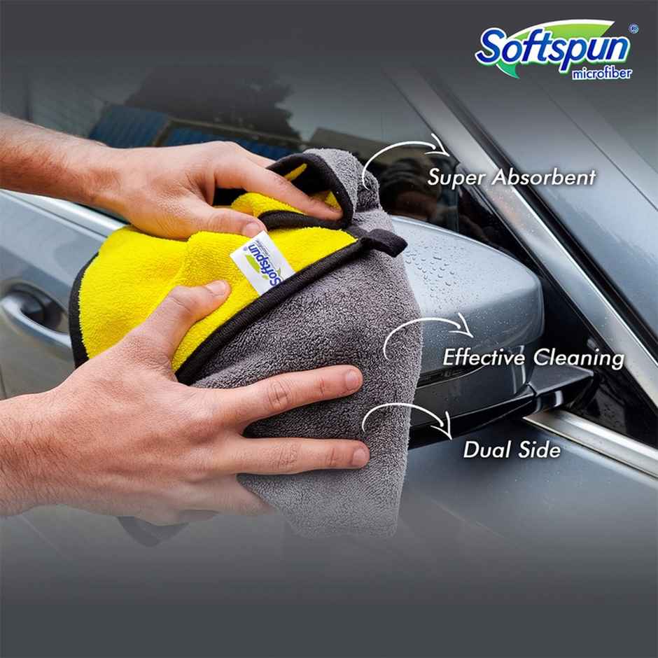 Softspun Microfiber Cleaning Cloth | 600 GSM, 40x60cm, 1pc, Yellow | Grey
