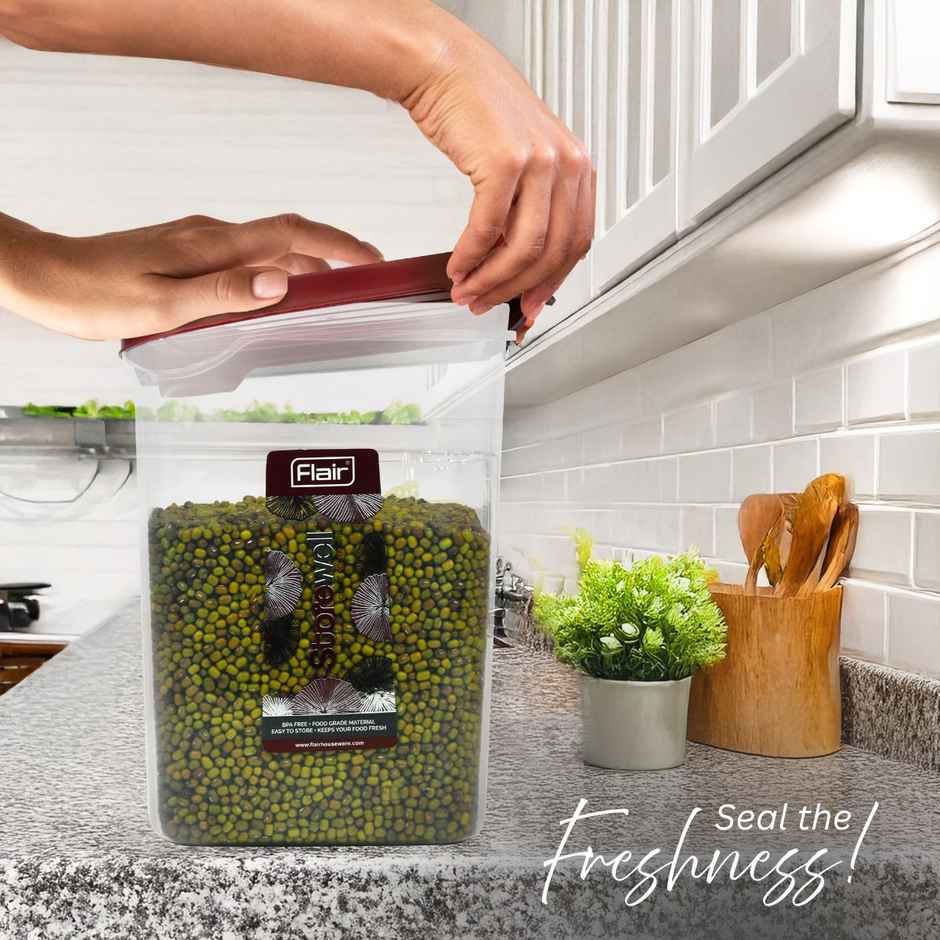 Flair Plastic Storewell Square Food Storage Containers 2400Ml - Set Of 2 (Maroon)