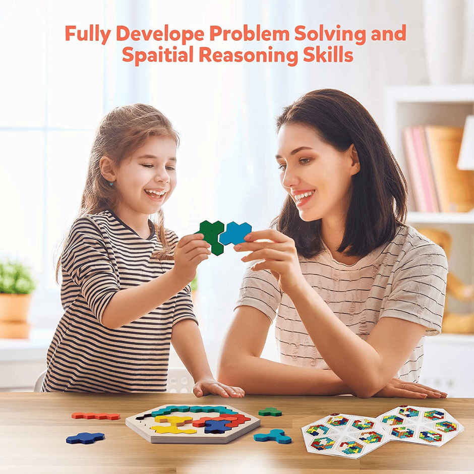 Fablue Wooden Puzzle Toddlers Toy For Kids | Hexagon Educational Learning Puzzle Toy