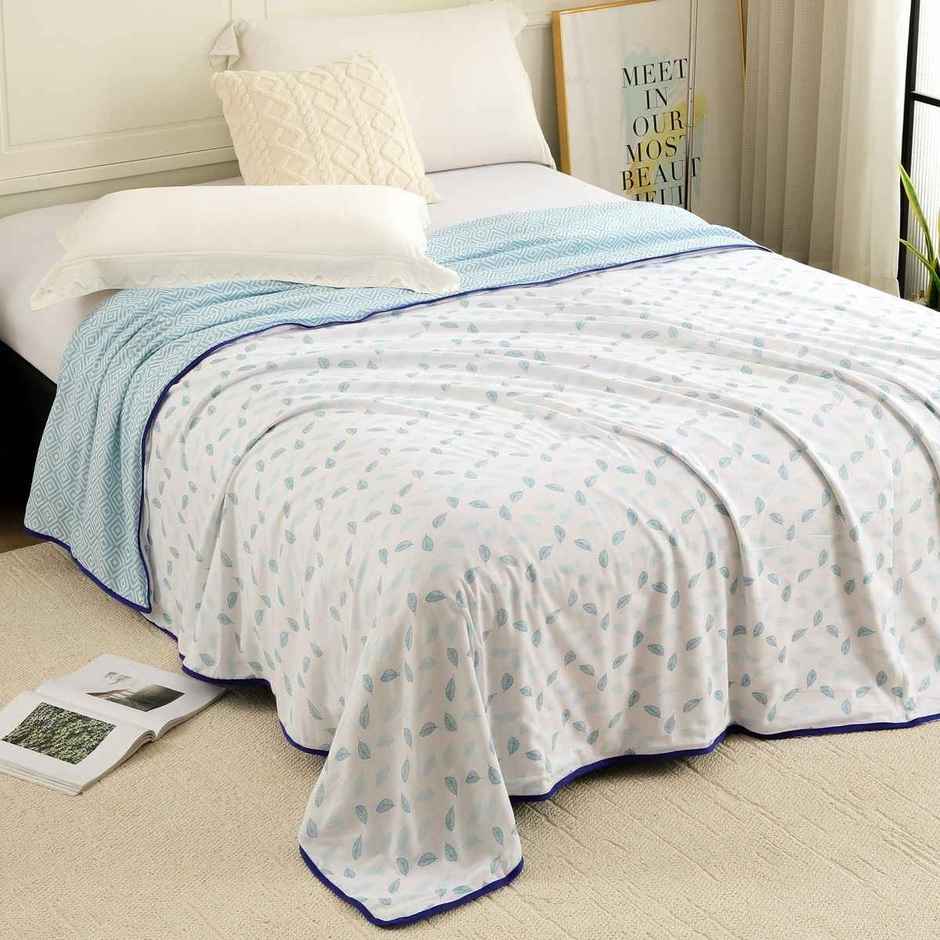 Story home Printed Double Dohar/Duvet Cover (Blue & White) (220x144x2 cms)